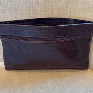 Elegant Brown Croc Embossed Leather Women’s Clutch by Carlos Falchi